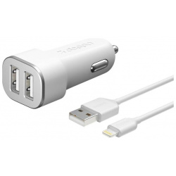 Автомобильное зарядное устройство Deppa  2 USB 4А + кабель Lightning (11291) white