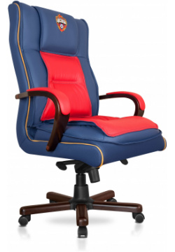 Кресло офисное красно синее с эмблемой ПФК ЦСКА из натуральной кожи 1701015 К