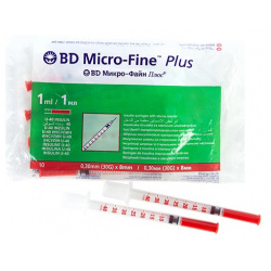 Шприц Micro Fine Plus инсулин U 40 (красные 1мл с несъемн  игл 30G(03*8)№10) Becton Dickinson