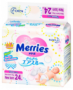 Подгузники MERRIES (для новорожденных до 5кг №24) KAO  Corporation