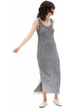 Grey Linen & Cotton Knitted Dress Ys YT K85 345 1