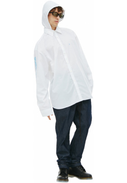 White logo shirt with hood Raf Simons 212 M281 10007 0010