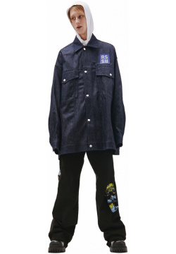 Navy blue logo denim shirt jacket Raf Simons 212 M723 10031 0044