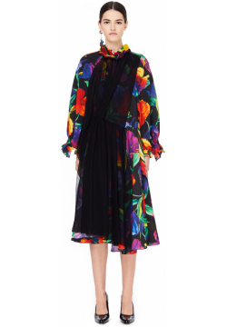 Flower Printed Layered Silk Dress Balenciaga 542854/6530