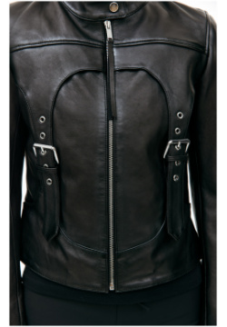 Black leather biker jacket Blumarine P42/2L051A/N0990