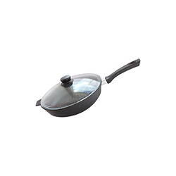 Сковорода гриль Камская посуда г8062 чугунная 280х60 с бакелитовой ручкой со стеклянной крышкой 