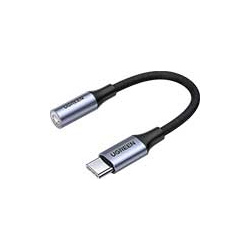 Аудиоадаптер  Ugreen USB C AUX Jack 3 5 мм (f) с чипом DAC (ЦАП) в оплетке цвет серый космос 10 см (80154)