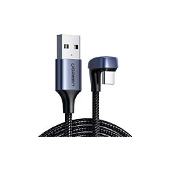Кабель Ugreen USB A 2 0  угловой C алюминиевый корпус с оплеткой черный 1 м (70313)