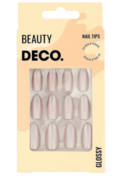 Набор накладных ногтей с клеевыми стикерами DECO  GLOSSY beige 24 шт + клеевые стикеры