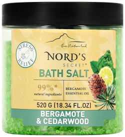 Соль для ванн NORDS SECRET с эфирным маслом Бергамот и кедр тонизирующая 520 г 