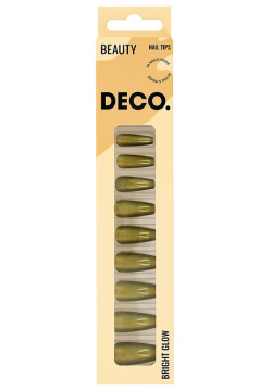 Набор накладных ногтей с клеевыми стикерами DECO  BRIGHT GLOW green 24 шт + клеевые стикеры