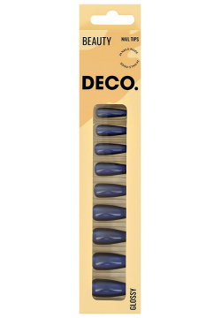 Набор накладных ногтей с клеевыми стикерами DECO  BEAUTY glossy deep blue 24 шт + клеевые стикеры