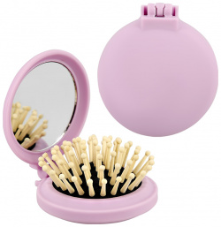 Расческа для волос с зеркалом LADY PINK деревянными зубчиками фиолетовая 