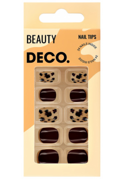 Набор накладных ногтей с клеевыми стикерами DECO  BEAUTY leopard brawny 24 + клеевые стикеры шт