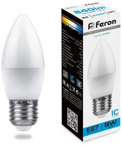 Светодиодная лампа Feron 9W 840Lm 6400K E27 25938 
