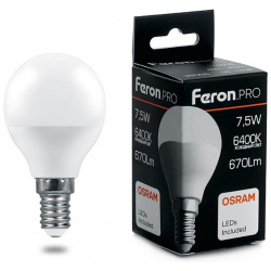 Светодиодная лампа Feron LB 1407 Шар 7 5W 670Lm 6400K E14 38073 