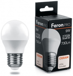 Светодиодная лампа Feron LB 1409 Шар 9W 730Lm 2700K E27 38080 