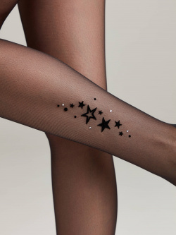 Колготки полиамидные женские Conte ⭐️  с тату рисунком "звезды" и стразами STARS Lycra® цвета графит