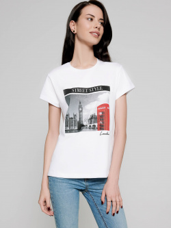 Джемпер женский Conte ⭐️  Белая хлопковая футболка с принтом "London" LD 1111