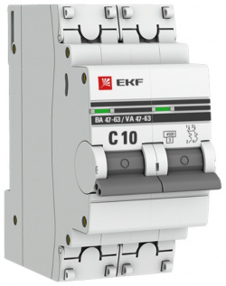 Автоматический выключатель EKF PROxima ВА47 63 10А/2Р (4 5кА  C10 400 вольт) автомат ВА 47 10А/2П