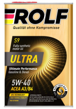 Синтетическое моторное масло Rolf Ultra S9 5W 40 A3/B4 SP 4 л  металл 9378073 П