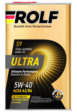 Синтетическое моторное масло Rolf Ultra S9 5W 40 A3/B4 SP 1 л  металл Полностью