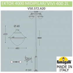 Парковый фонарь Fumagalli EKTOR 4000/MIDIPILAR/Vivi 2L LED HIP V50 372 A20 LXH27