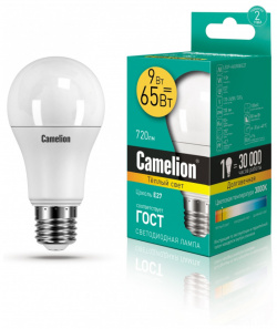 Светодиодная лампа E27 9W 3000К (теплый) A60 Camelion LED9 A60/830/E27 (12043) 
