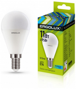 Светодиодная лампа E14 11W 4500К (белый) Ergolux LED G45 4K (13628) 