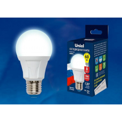 Светодиодная лампа E27 8W 6500K (холодный) Uniel LED A60 DW FR PLP01WH (UL 00002003) 8W/DW/E27/FR картон 