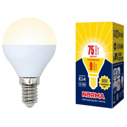 Светодиодная лампа E14 9W 3000K (теплый) Volpe Norma LED G45 9W/WW/E14/FR/NR (UL 00003826) картон