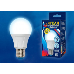 Диммируемая светодиодная лампа E27 10W 6500K (холодный) Uniel LED A60 FR DIM PLP01WH (UL 00004285) 10W/6500K/E27/FR/DIM картон