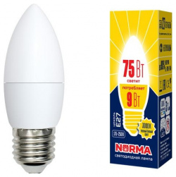 Светодиодная лампа E27 9W 3000K (теплый) Norma Volpe LED C37 9W/WW/E27/FR/NR (UL 00003807) картон