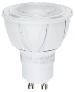Лампа светодиодная диммируемая Форма JCDR GU10 6W 3000K (Теплый белый свет) матовая Uniel Яркая LED 6W/WW/GU10/FR/DIM PLP01WH картон (UL 00003990) 