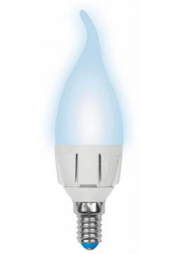 Лампа светодиодная E14 7W 4000K (Белый свет) свеча на ветру матовая Uniel Яркая LED CW37 7W/NW/E14/FR PLP01WH картон (UL 00002415) 