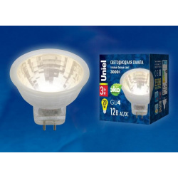 Лампа светодиодная GU4 3W 3000K (теплый белый) Uniel LED MR11 3W/WW/GU4 GLZ21TR (UL 00001700)