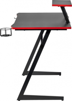 Компьютерный геймерский стол Basic 110х59х75см c полкой для монитора 40х20см  подстаканником крючком наушников карбон чёрный красный Bradex Home FR 0682
