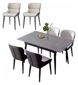 Комплект обеденной мебели Стол 1 6 м и стульев Xiaomi 8H Jun Rock Board Dining Table and Six Chairs Grey/Beige (YB1+YB3) 