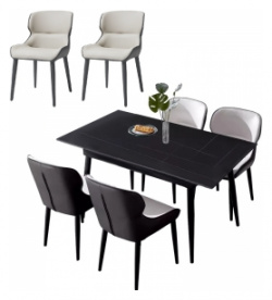 Комплект обеденной мебели Стол 1 6 м и стульев Xiaomi 8H Jun Rock Board Dining Table and Six Chairs Black/Beige (YB1+YB3) 