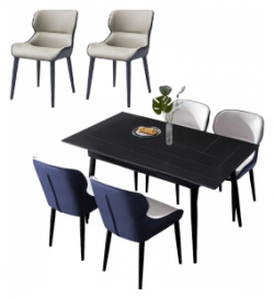 Комплект обеденной мебели Стол 1 6 м и стульев Xiaomi 8H Jun Rock Board Dining Table and Six Chairs Black/ Grey&Blue (YB1+YB3) 