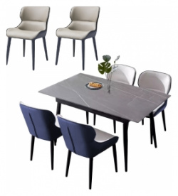 Комплект обеденной мебели Стол 1 6 м и стульев Xiaomi 8H Jun Rock Board Dining Table and Six Chairs Grey/ Grey&Blue (YB1+YB3) 