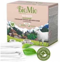 Концентрированный стиральный порошок для белого белья без запаха  с экстрактом хлопка 1500 гр Bio Mio BioMio