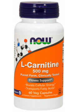 L карнитин  500 мг 60 вегетарианских капсул NOW