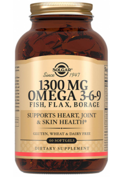 Комплекс жирных кислот 1300 мг Омега 3 6 9  60 капсул Solgar