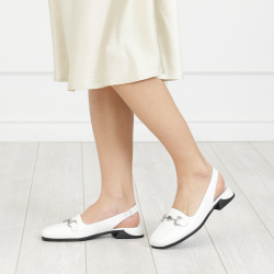 Белые открытые туфли из кожи на подкладке экокожи каблуке трапеция Respect 