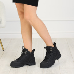 Черные утепленные ботинки из текстиля и кожи Respect 