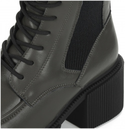 Темно серые ботинки из кожи на шнуровке  подкладке натуральной шерсти утолщенной подошве и квадратном каблуке Respect