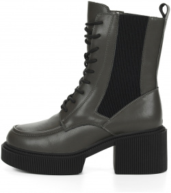 Темно серые ботинки из кожи на шнуровке  подкладке натуральной шерсти утолщенной подошве и квадратном каблуке Respect