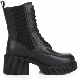 Черные ботинки из кожи на шнуровке  подкладке натуральной шерсти утолщенной подошве и квадратном каблуке Respect