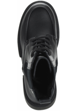 Черные ботинки из кожи на шнуровке  подкладке натуральной шерсти утолщенной подошве и квадратном каблуке Respect